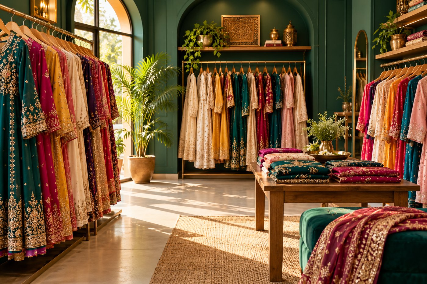Illustrative boutique product scene